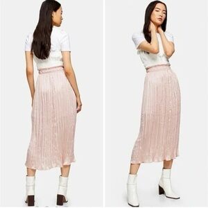Topshop Plisse Light Pink Pleated Midi Skirt size 2.
